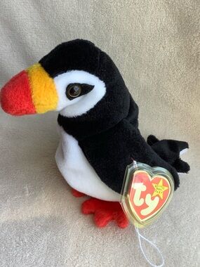 TY Vintage 1997 Beanie Babies Plush Puffer the Puffin Stuffed Animal Toy w Tags